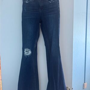 Velvet Dark Blue Distressed Flare Jeans